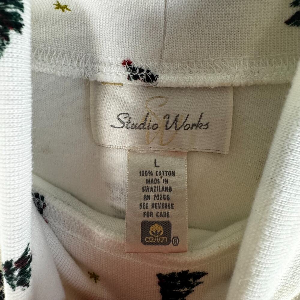 Studio Works Vintage 'Ugly Christmas' 100% Cotton Festive Turtleneck, Sz L Trees - Picture 4 of 8